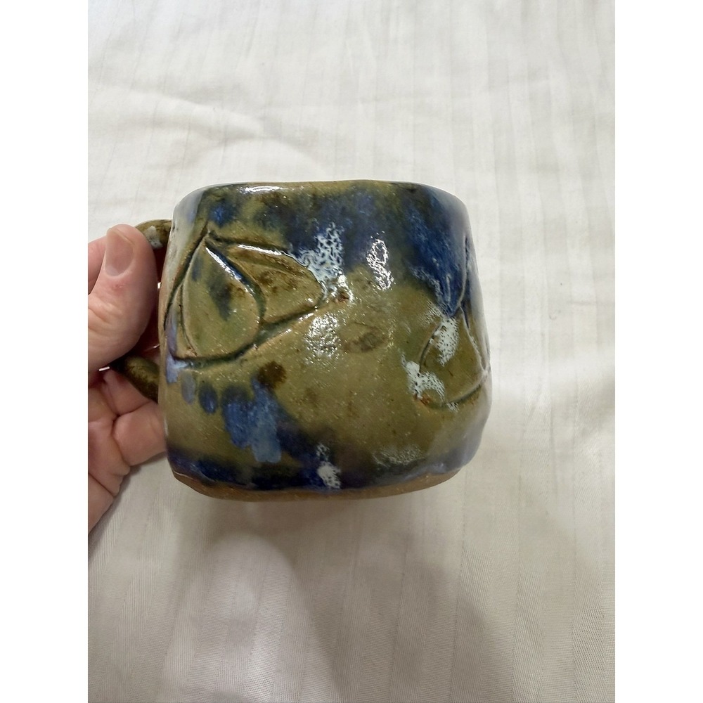 Mara Mexico Studio Pottery Cyclist Mug Hand Built Blue Glazed Organic Cup Set - Picture 9 of 16